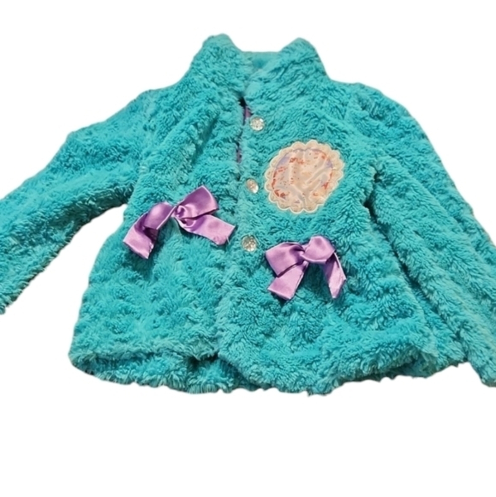 Disney Girls Fuzzy Blue Robe with Bows
